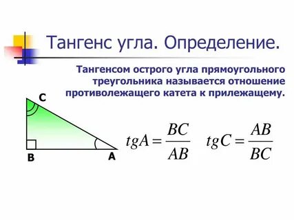 Тангенс угла через стороны треугольника