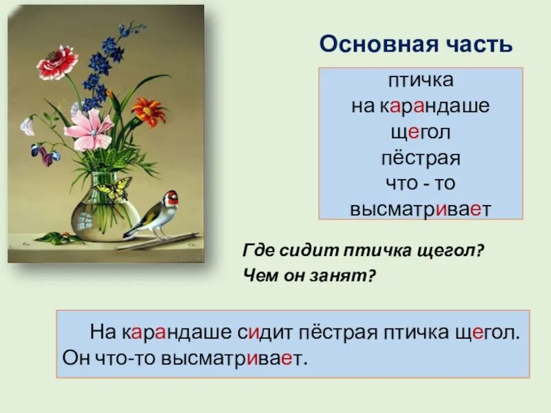 Бабочка составить слова. Составление текста описания 2 класс. Русский язык 2 класс букет цветов бабочка и птичка. Русский язык 2 класс 2 часть толстой букет цветов бабочка и птичка. Текст описание натюрморта букет цветов бабочка и птичка 2 класс.