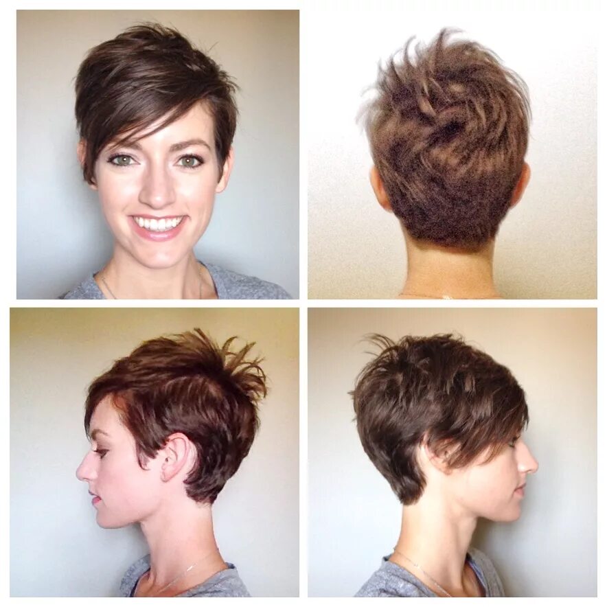 Стрижка фото со всех сторон. Pixie Cut стрижка. Стрижки на короткие волосы с разных ракурсов. Укладка короткой стрижки Пикси. Короткие женские стрижки с разных ракурсов.