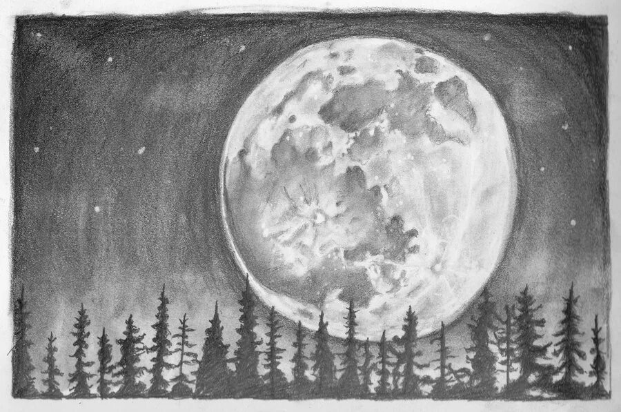Рисунок луны в космосе. Полнолуние карандашом. Нарисовать луну карандашом. Космический пейзаж. Луна зарисовка.