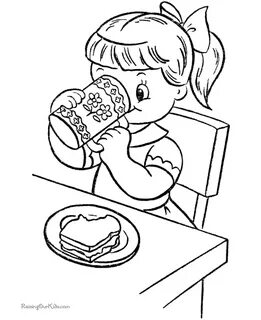 Girl with paper cup coloring page Royalty Free Vector Image