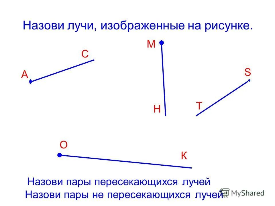 Прямые можно сравнивать. Пересечение прямой и луча. Пересекающие лучи. Луч пересекает прямую. Прямые и лучи изображенные на рисунке.