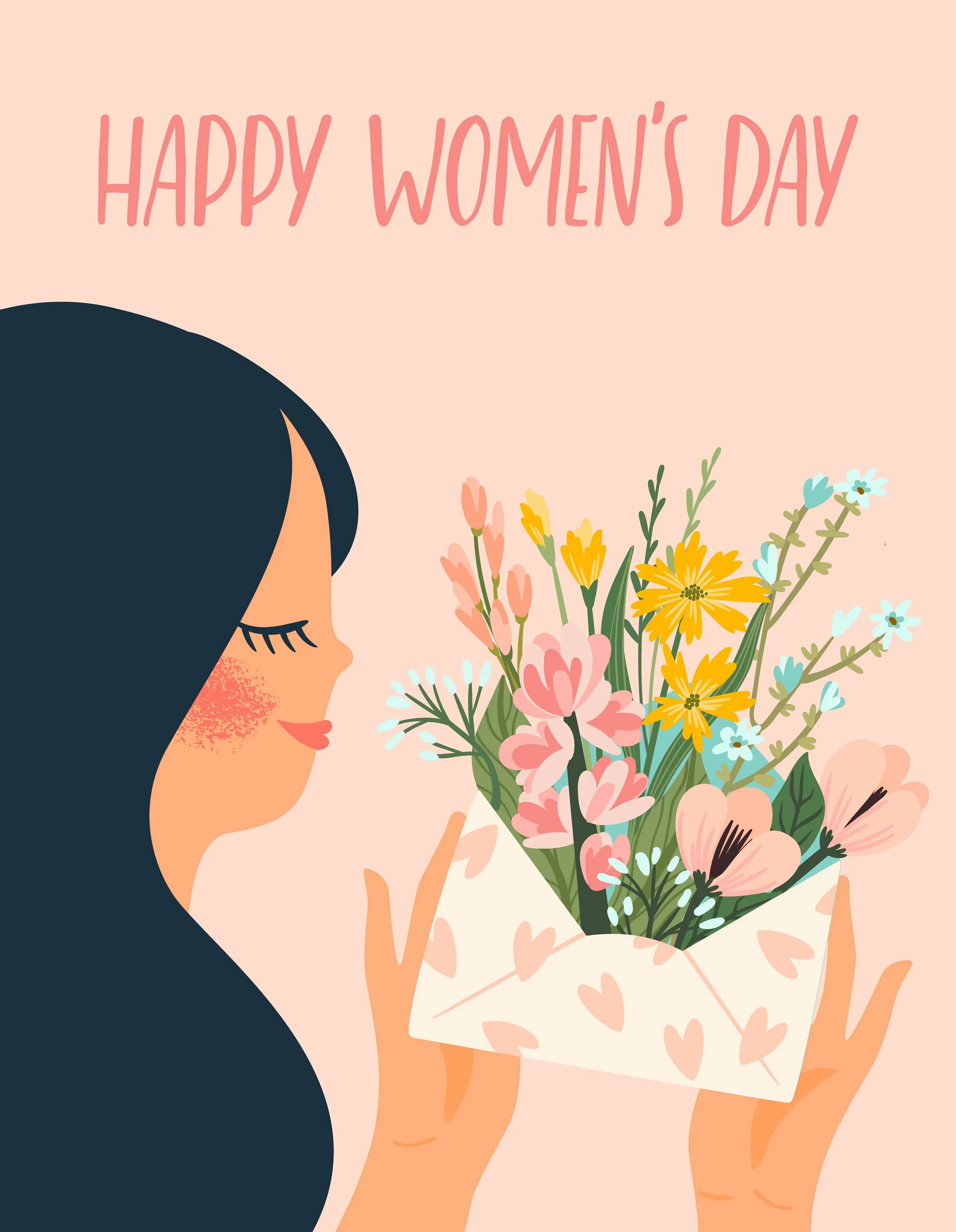 Happy women's Day открытки. Женский день иллюстрация.