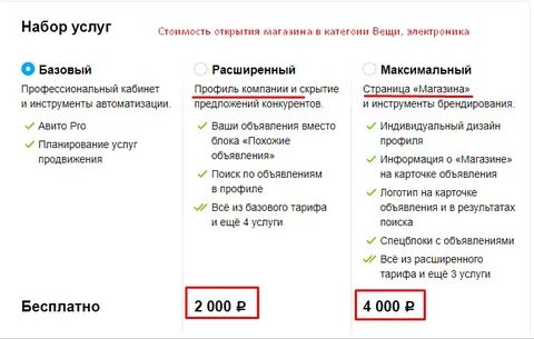 Тарифы авито