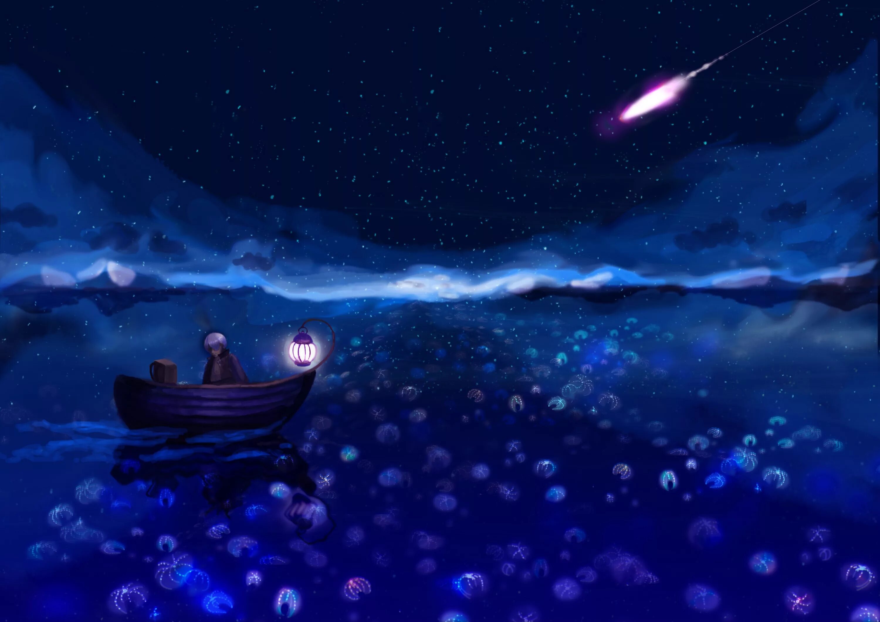 Лодка ночью. Лодка и звездное небо. Ночь фэнтези. Звездная колыбельная