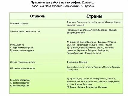 Характеристика отраслей промышленности зарубежной европы