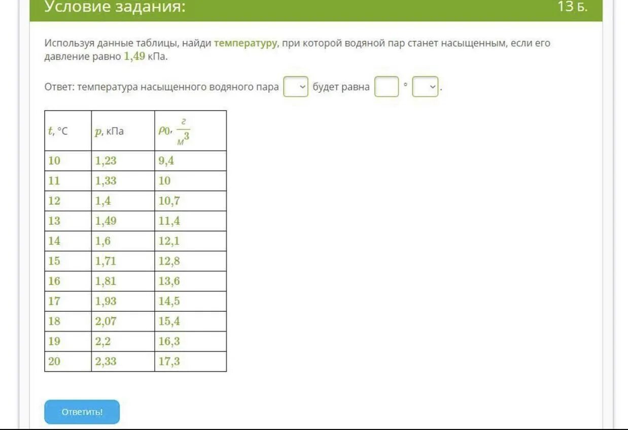Используя табличные данные. Используя данные таблицы температура при которой водяной пар. Используя данные таблицы Найди температуру при которой водяной пар. Температура при ... Водяной пар становиться насыщенным. Укажи температуру.