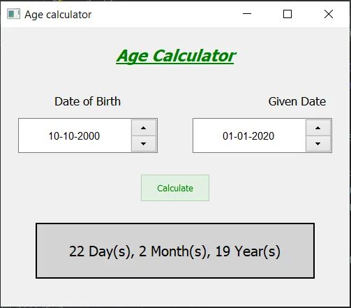 Ласт эпох калькулятор. Age calculator. Калькулятор на pyqt5. Калькулятор питон pyqt5. Python age calculator.