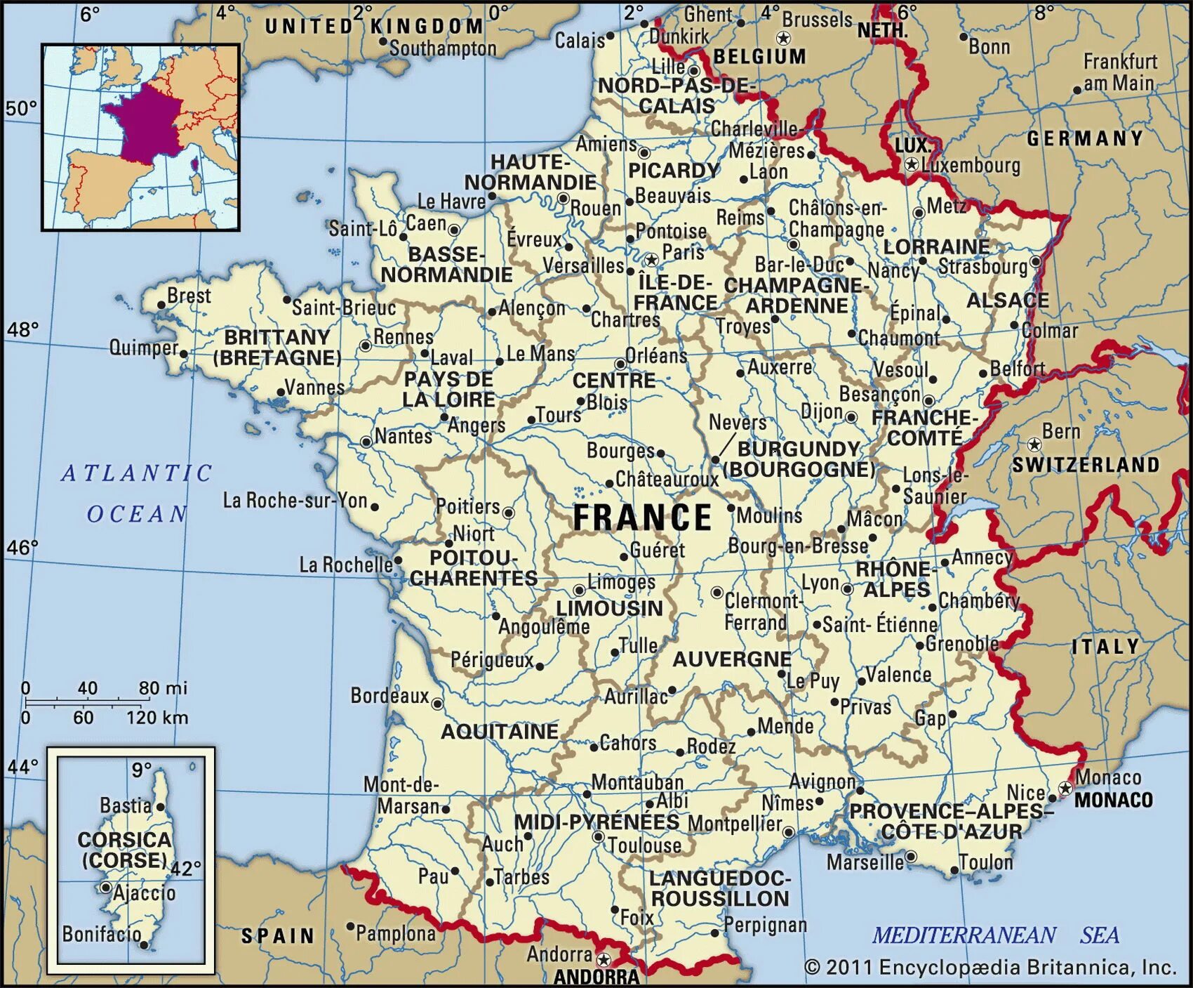 Карта Франции с городами на русском. Подробная карта Франции с городами и регионами. Физическая карта Франции на французском. Франция на политической карте.
