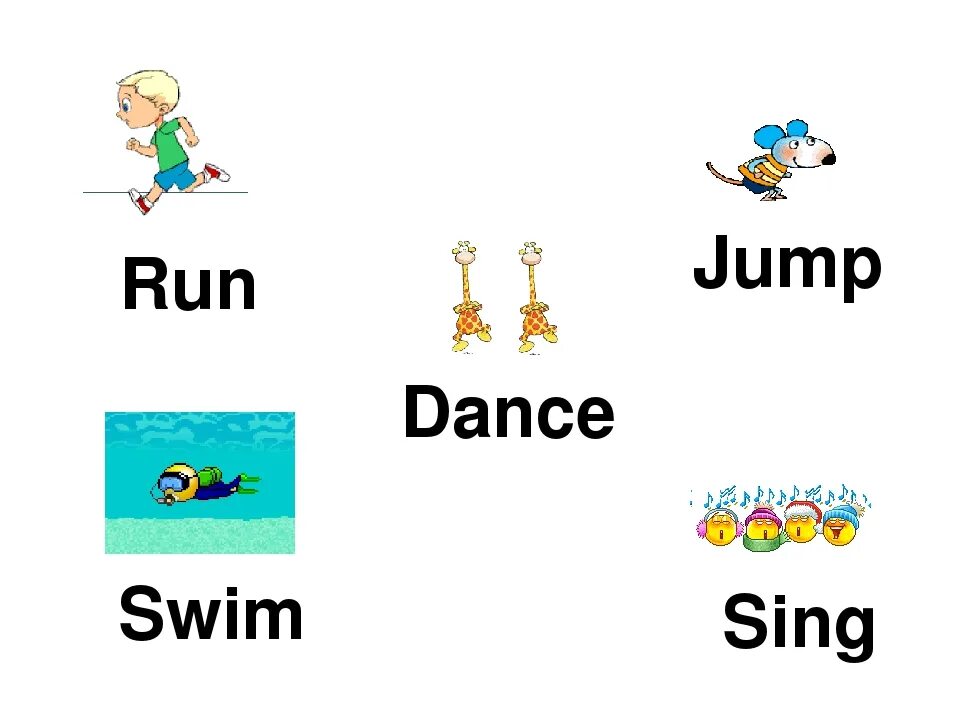 We run and jump. Run and jump. run jump swim.