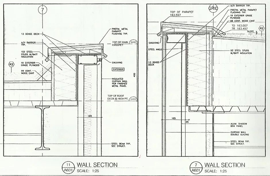 Install section. Curtain wall section. фасад парапет отверстия. architecture details. парапет в здании школы.
