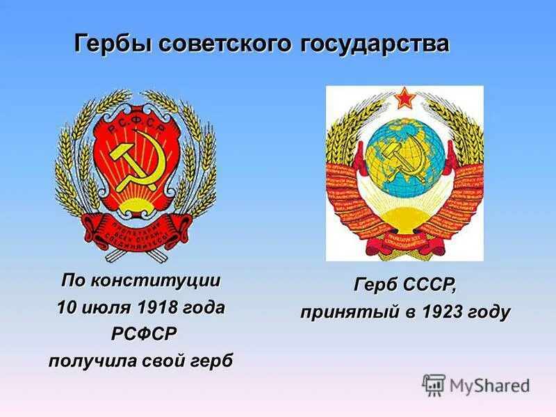 Сколько лет было рсфср. Конституция рсфср 1918 года. описание герба ссср. герб ссср 1923. герб рсфср 1918.