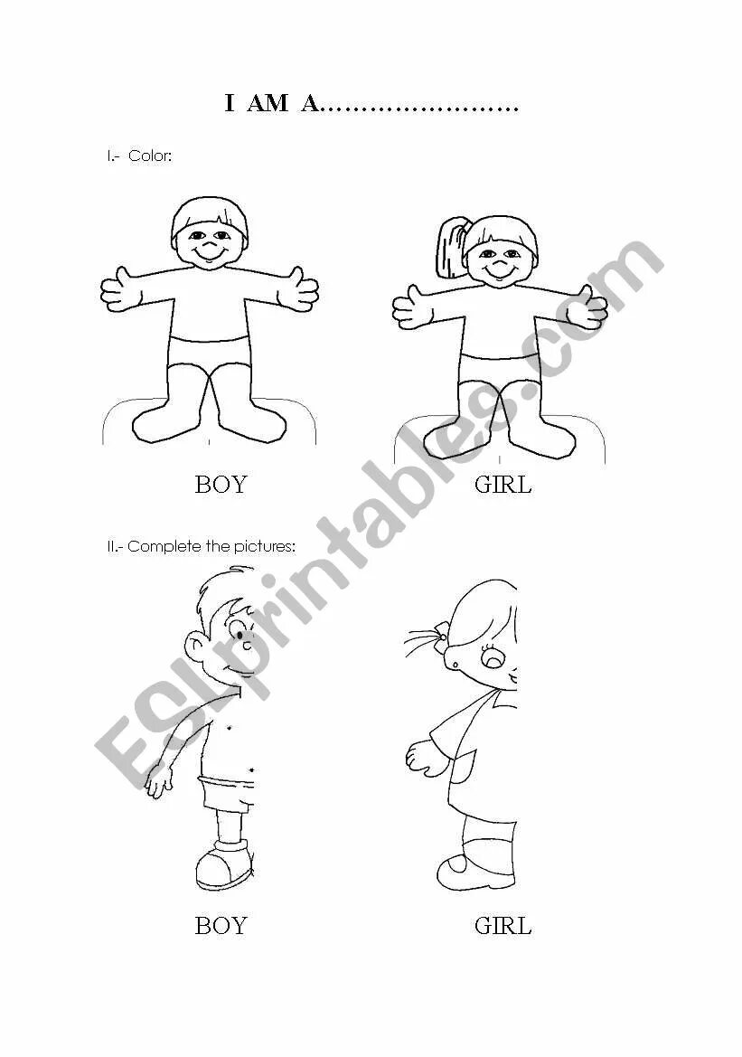 Раскраска на английском. English boys and girls names. Прописи i am. Задания girl boy he she worksheets for kids. I am a girl worksheet.