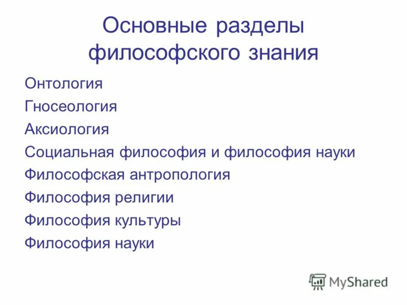 Основные разделы философии