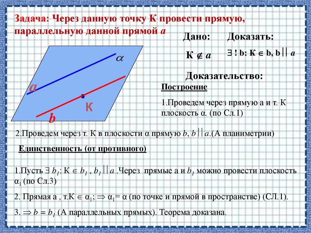 Докажите что через прямую можно провести. Провести прямую параллельную данной через точку. Провести прямую параллельную прямо. Через данную точку проведите прямую параллельную данной. Проведите через точку прямую параллельную прямой.