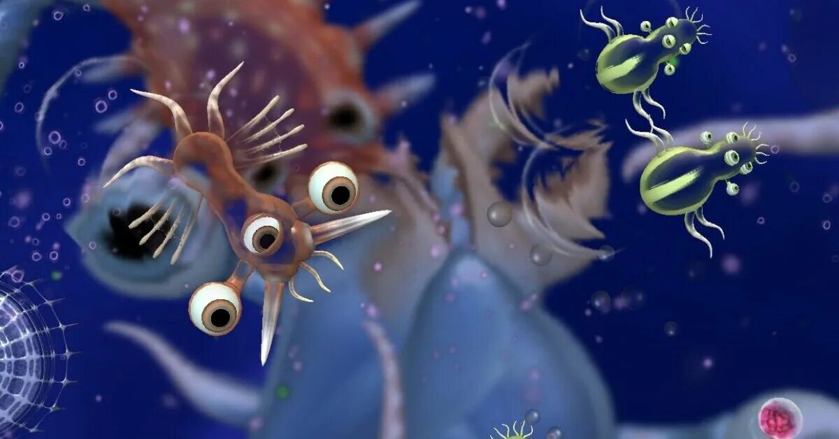 Жизнь в воде эволюция. Spore игра рыбы. Spore бактерия. Уилл Райт Spore. Spore игра рыбка.