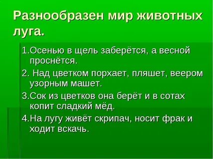Презентация окружающий мир 4 класс жизнь луга