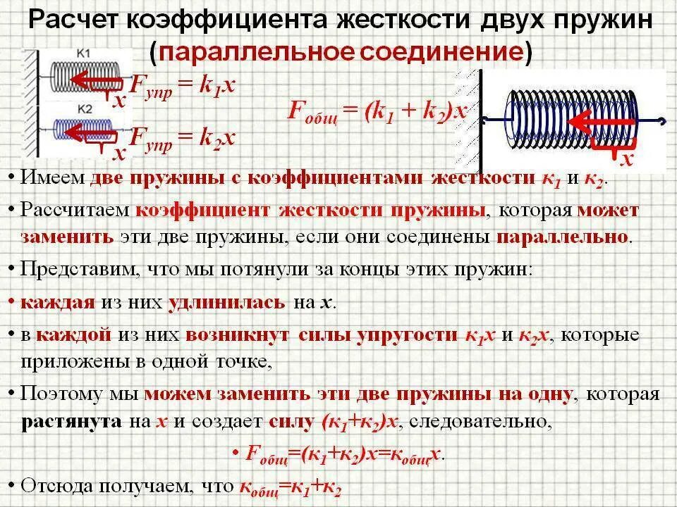 Последовательное соединение пружин. Коэффициент жёсткости пружины формула. Коэффициент жесткости стальной пружины. Формула расчета коэффициента жесткости пружины. Общая жёсткость пружин формула.