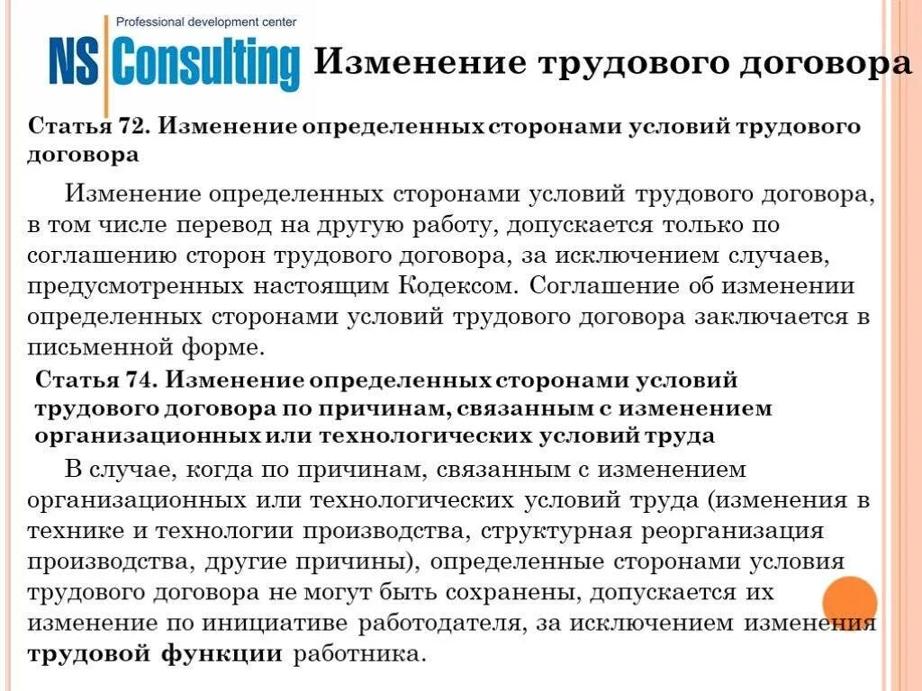 Изменение трудового договора. Изменение условий трудового договора. Изменение определенных сторонами условий трудового договора. Условия трудового договора определяемые сторонами.