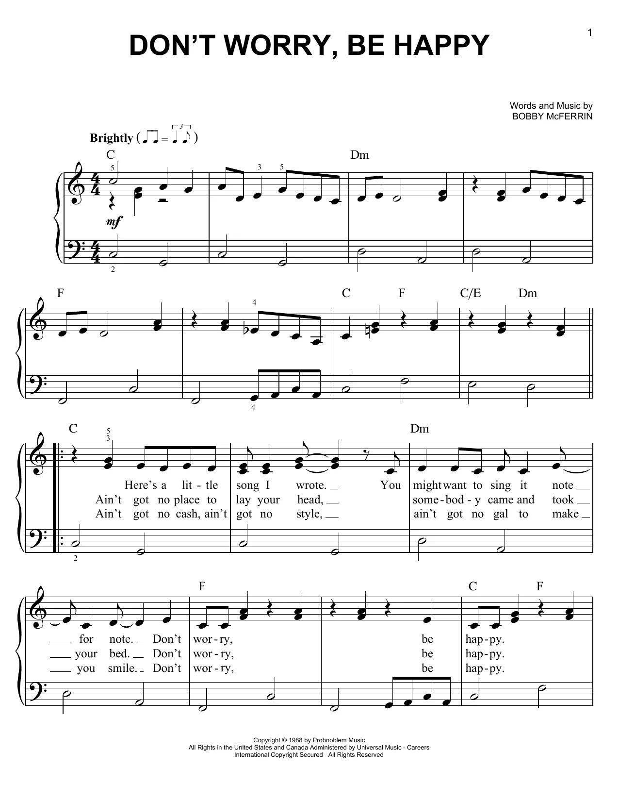 Dont песня текст. Bobby MCFERRIN - don't worry be Happy Ноты. Don t worry, be Happy Ноты. Don't worry be Happy Ноты для фортепиано. Dont worry by Happy Bob Marley Ноты.