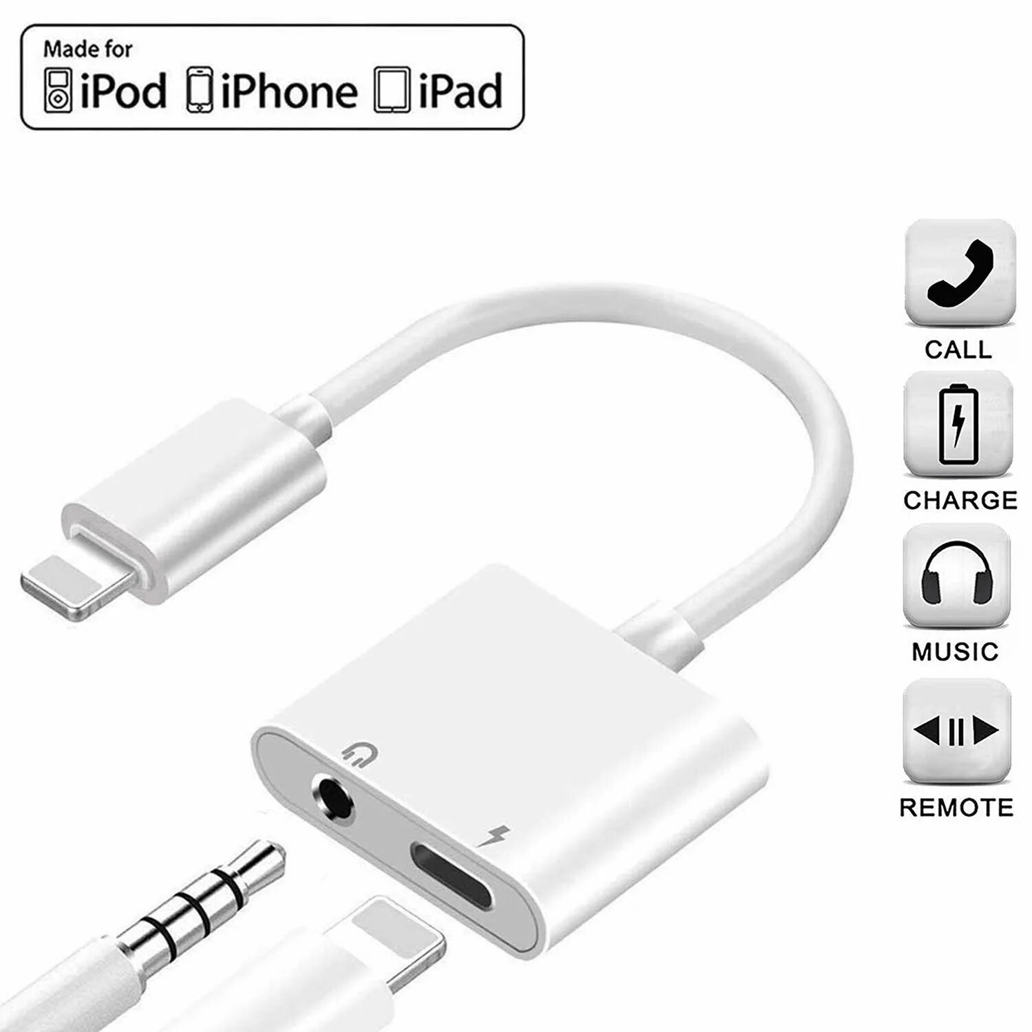 Адаптер Type-c 3.5 мм Jack Apple Original. Переходник Lightning to 3.5 mm aux Taiwan Original Audio Jack Cable 1,2m White (в упаковке). Адаптер для айфон 11