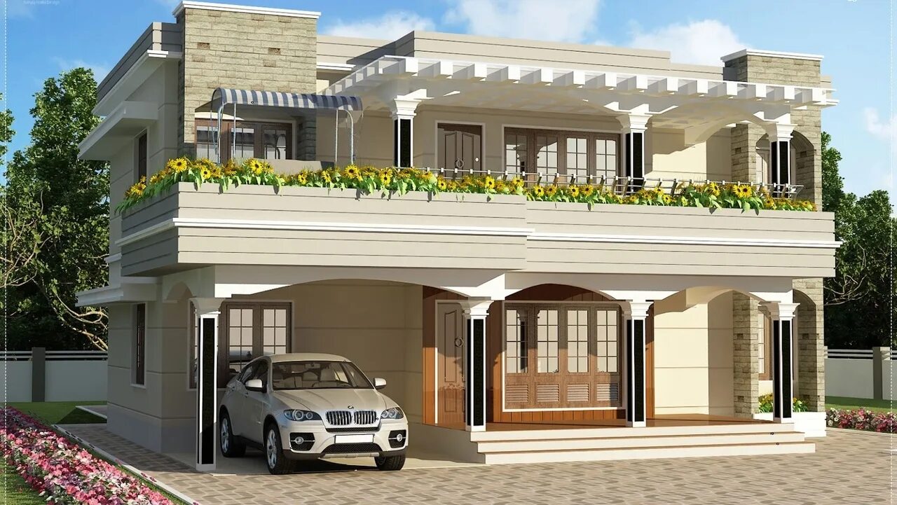 Дома с плоской крышей в классическом стиле. Дуплекс в Турции. Duplex Villa. Indian House. New house plans