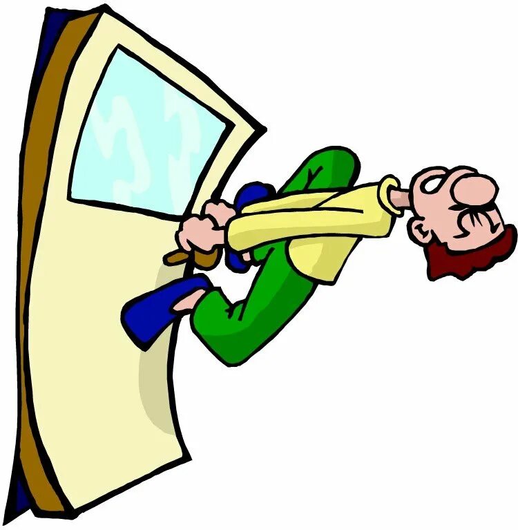 Зомби за запотевшим стеклом. Человек под камнем. Толкает дверь. Поводок для собак. Дверь открывается на себя табличка.