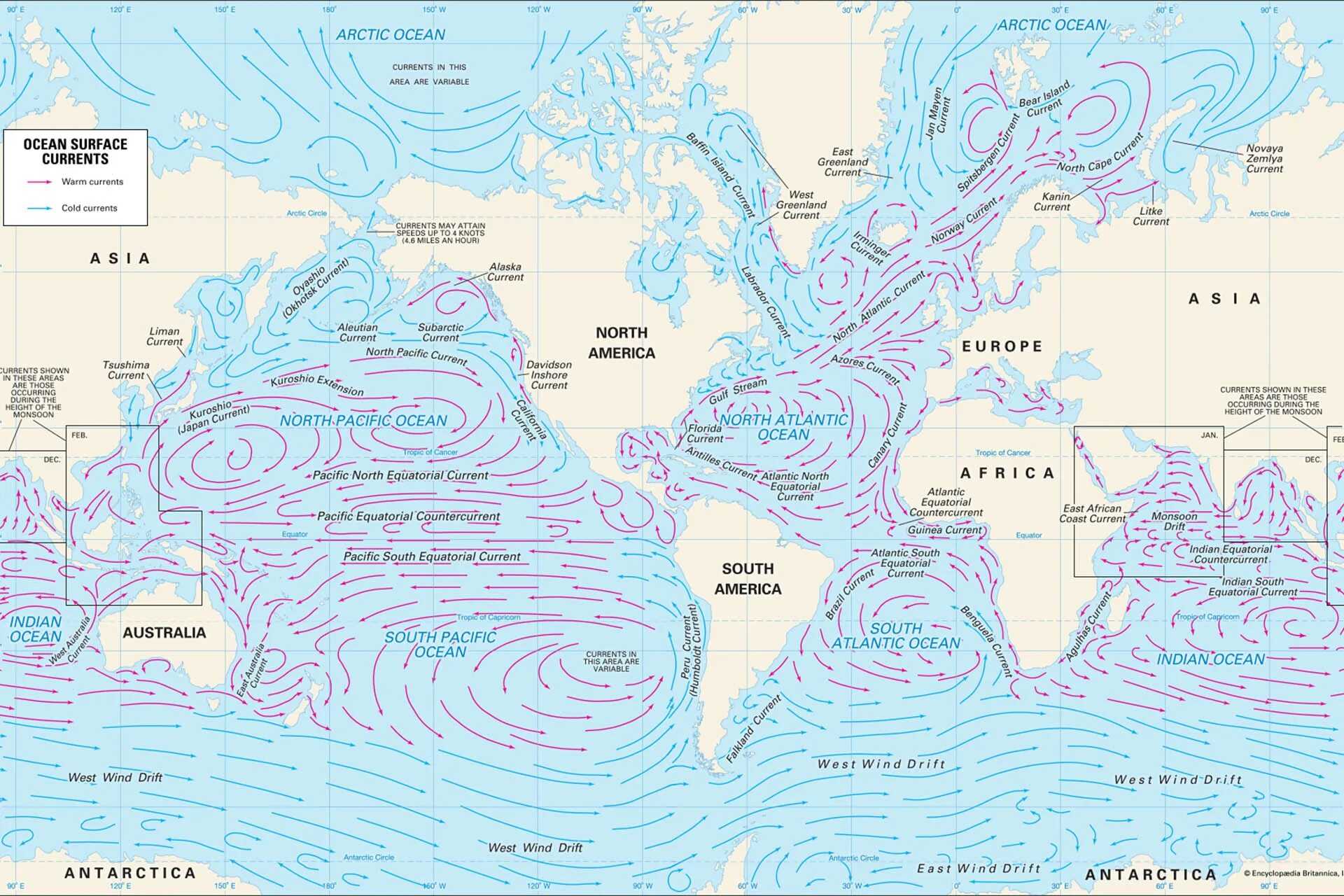 Течения каждого океана