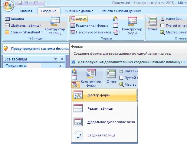 Формы баз данных access. Формы в базе данных access. Окно базы данных access 2007. Формы в БД access.