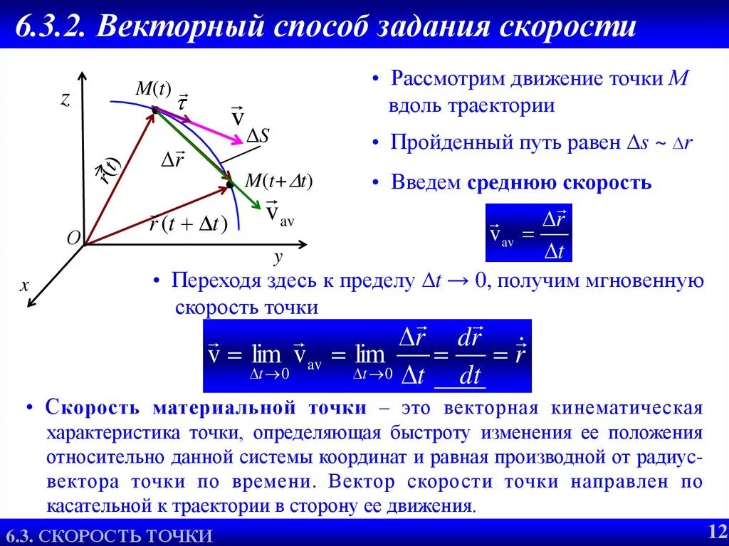 Мгновенную скорость движения точки. Векторный способ задания движения формула. векторный способ задания движения точки. векторный способ задания скорости. способы задания скорости точки.