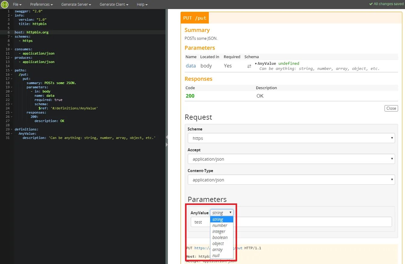 Swagger 2.0. Сложный json. Put запрос. Параметр даты в Swagger. Accept json