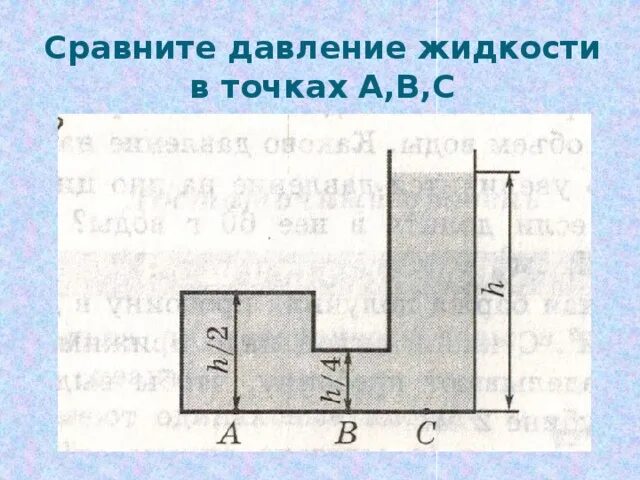 Сравнялось давление. Задачи на давление жидкости. Сравнить давление в жидкости. Задача на расчет давления внутри жидкости. Задача на сравнение давлений внутри жидкости.