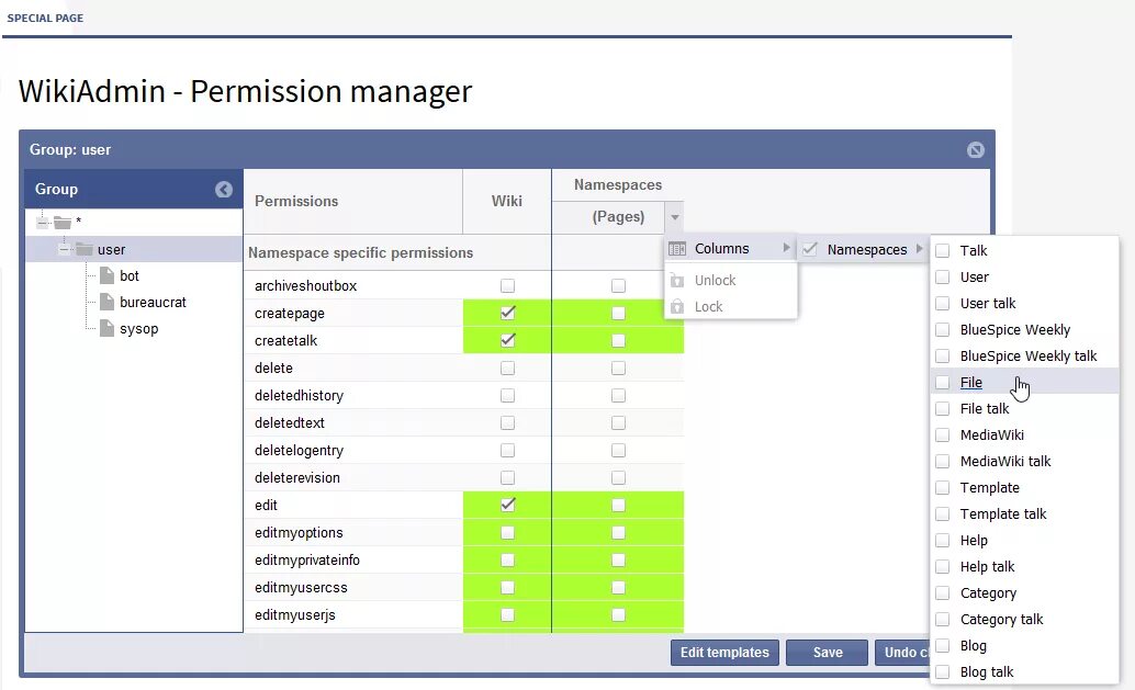 Permission Manager. Категории XWIKI. 'Manage permissions Edge. Group permissions