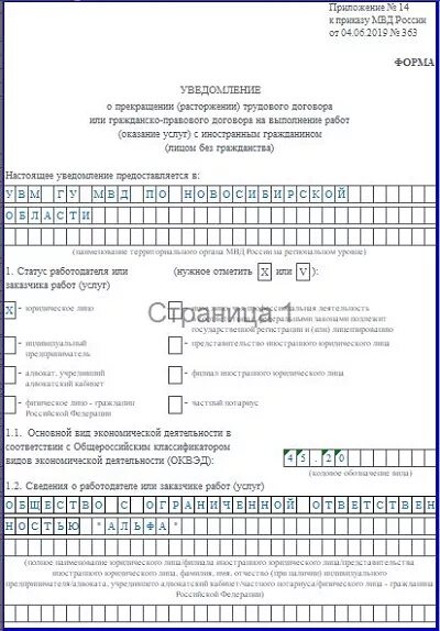 Уведомление об увольнении иностранного гражданина образец. Образец заполнения уведомления о прекращении трудового договора. Увольнение иностранного гражданина уведомление образец заполнения. Уведомление о прекращении договора с иностранным гражданином 2022.