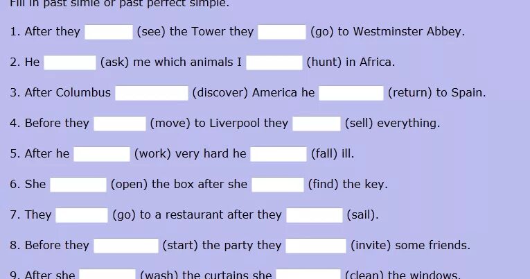 Past perfect tense exercises