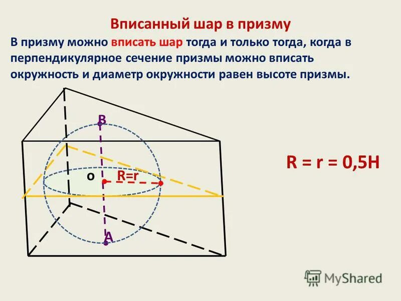 Шар вписан в круг. Правильная треугольная Призма вписана в шар. Шар вписанный в призму.