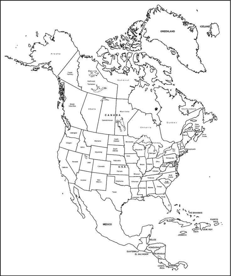 Политическая контурная карта Северной Америки. Контурная крата Северной Америки. Политическая карта Северной Америки контурная карта. Контурная карта Северной Америки со Штатами.