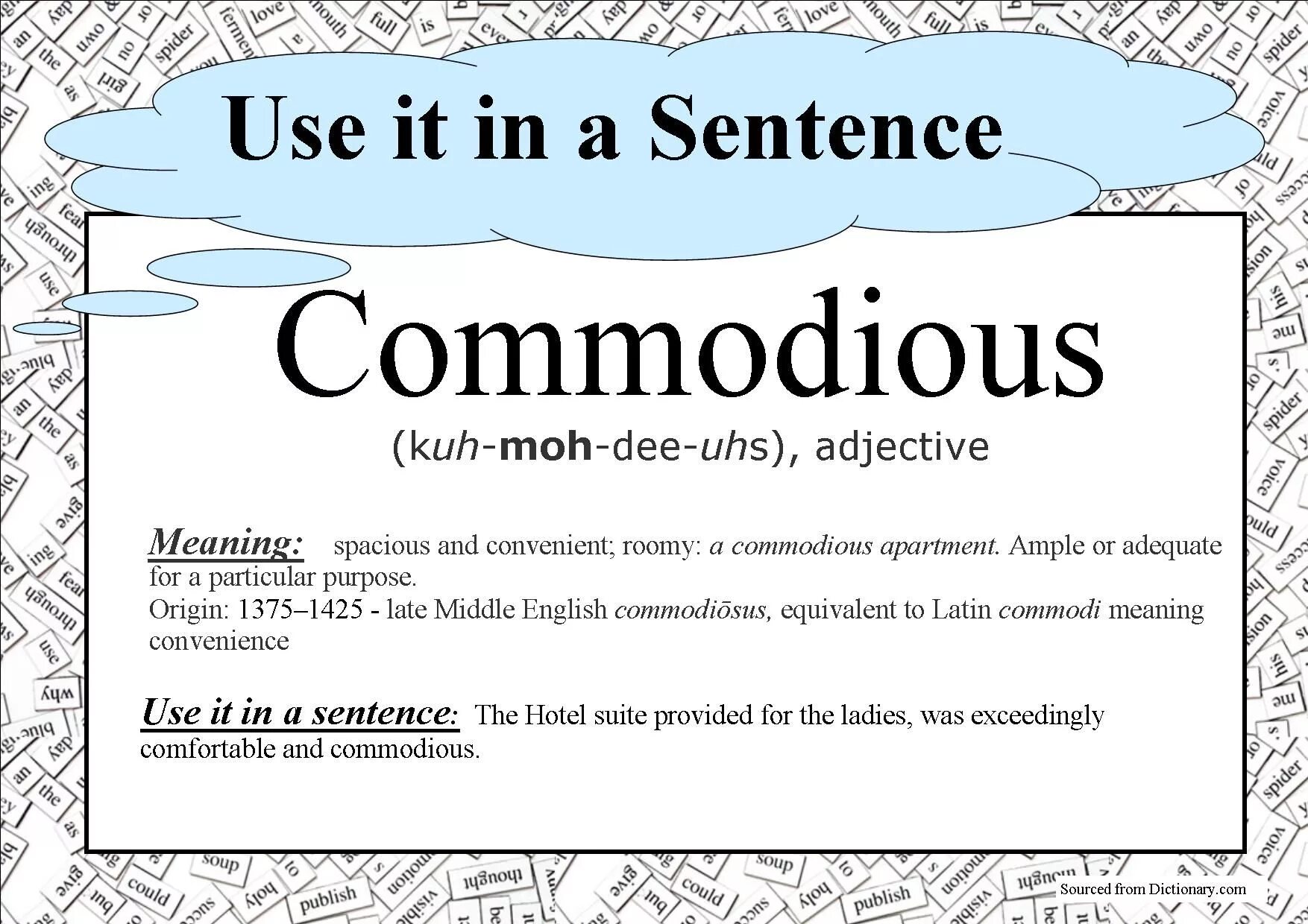 One word sentences examples. Middle English adjective. Convenient meaning. One Word sentences. Commodious House.