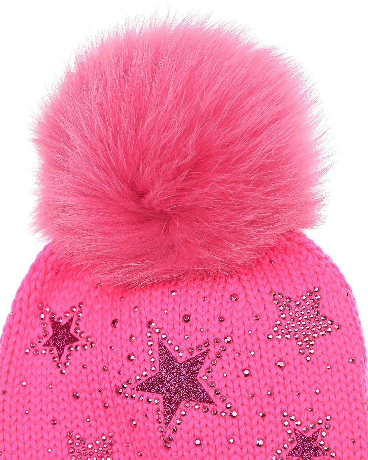 Шапка Catya со стразами. Розовая шапка. Детская шапка со стразами. Черная шапка с розовым помпоном.