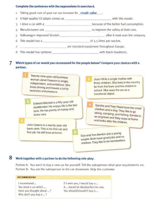 Match text a g with headings