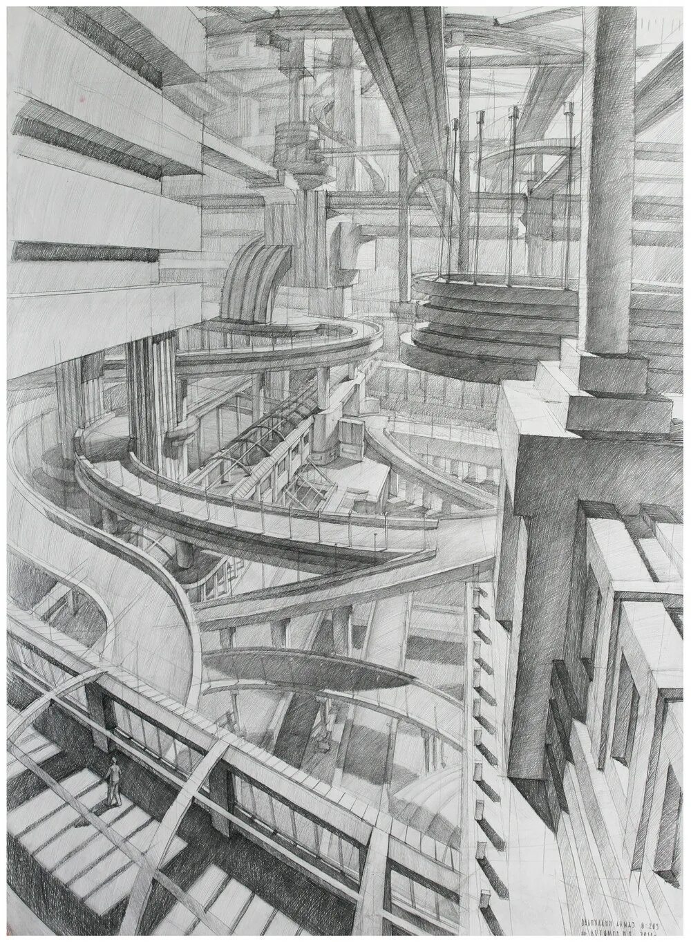 сложные пространства. сложные пространства. интерьер общественного здания. архитектурные композиции в графике. оптические иллюзии в интерьере.