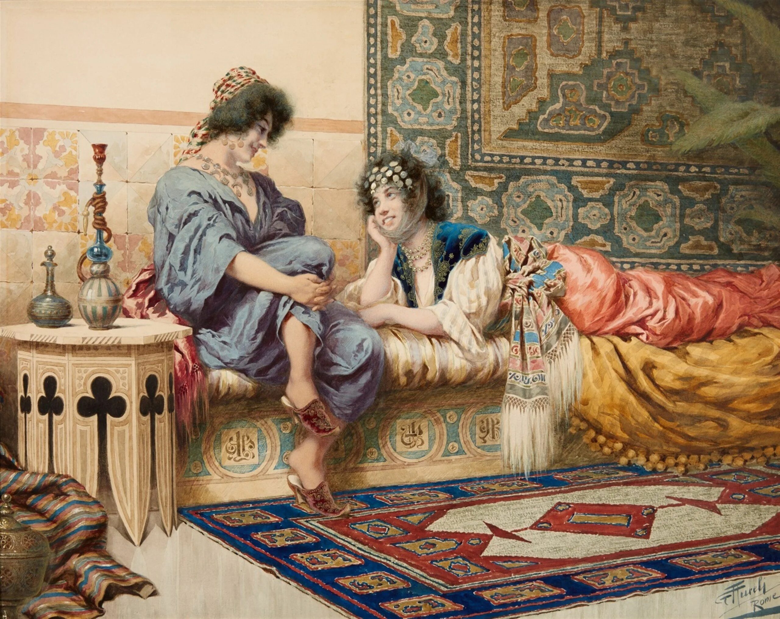Художник Giuseppe Aureli (1858-1929). Чезаре Маккари картины. Живопись Джузеппе Аурели. Гарем в живописи.