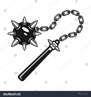 Morgenstern medieval weapon or mace with spikes isolated vector black desig...