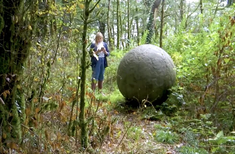 Находиться громадный. Огромный металлический шар. Шар в лесу. Огромный шар в лесу. Огромный металлический шар в лесу.