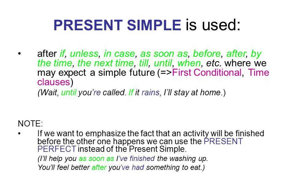 Until when. Презент симпл с when. after present simple. present simple после if и when. придаточные предложения в английском с if unless.