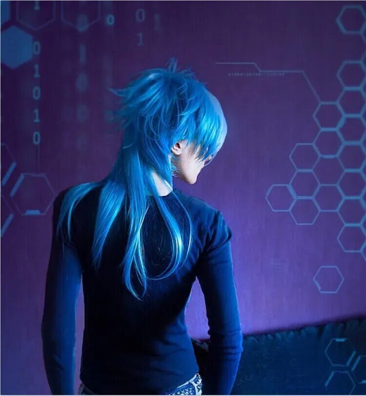 Blue cosplay. Аоба Сэрагаки косплей. Аоба косплей. Косплей с голубыми волосами парни.