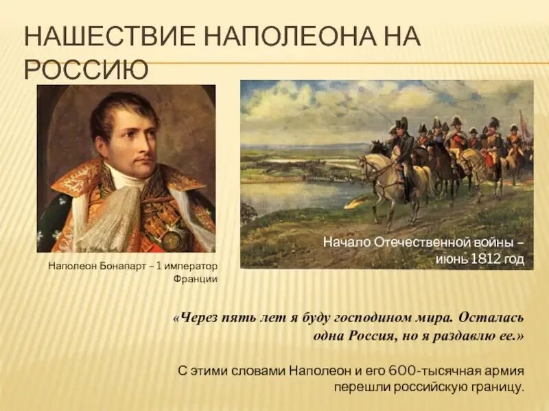 Победа наполеона поражение наполеона. Вторжение Наполеона в Россию 1812 года кратко.