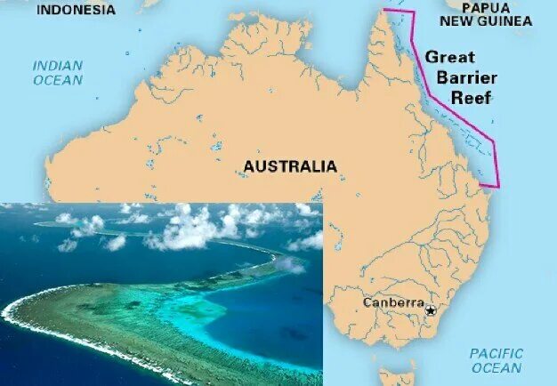 Где риф. Барьерный риф в Австралии на карте. Большой Барьерный риф на карте Австралии. Коралловый риф Австралия на карте.