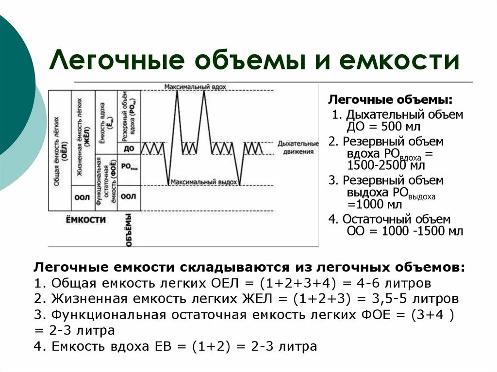 Как определить емкость легких. Дыхательные объемы и емкости физиология. Легочные объемы и емкости физиология. Остаточная ёмкость легких норма. Дыхательные объемы легких таблица.