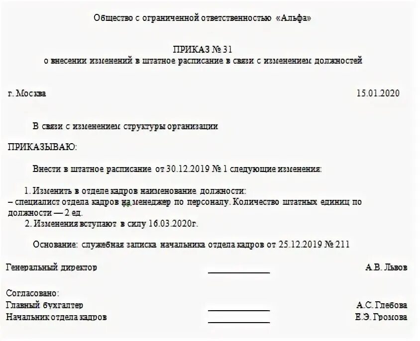 Приказ об изменении данных. Приказ об изменении штатного расписания. приказ о внесении изменений в штатное расписание. приказ о введении штатной единицы в штатное расписание. фз о внесении изменений в штатное расписание.